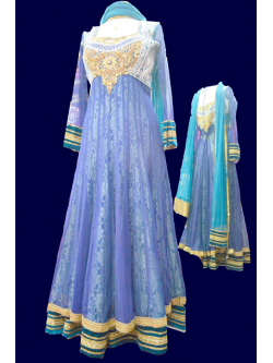 Peacock Blue Lace Anarkali Churidar Suit